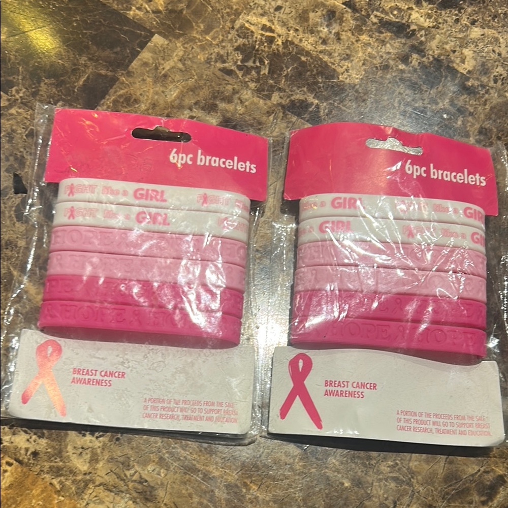 Breast Cancer Awareness Pink Bracelets - 6 Pack